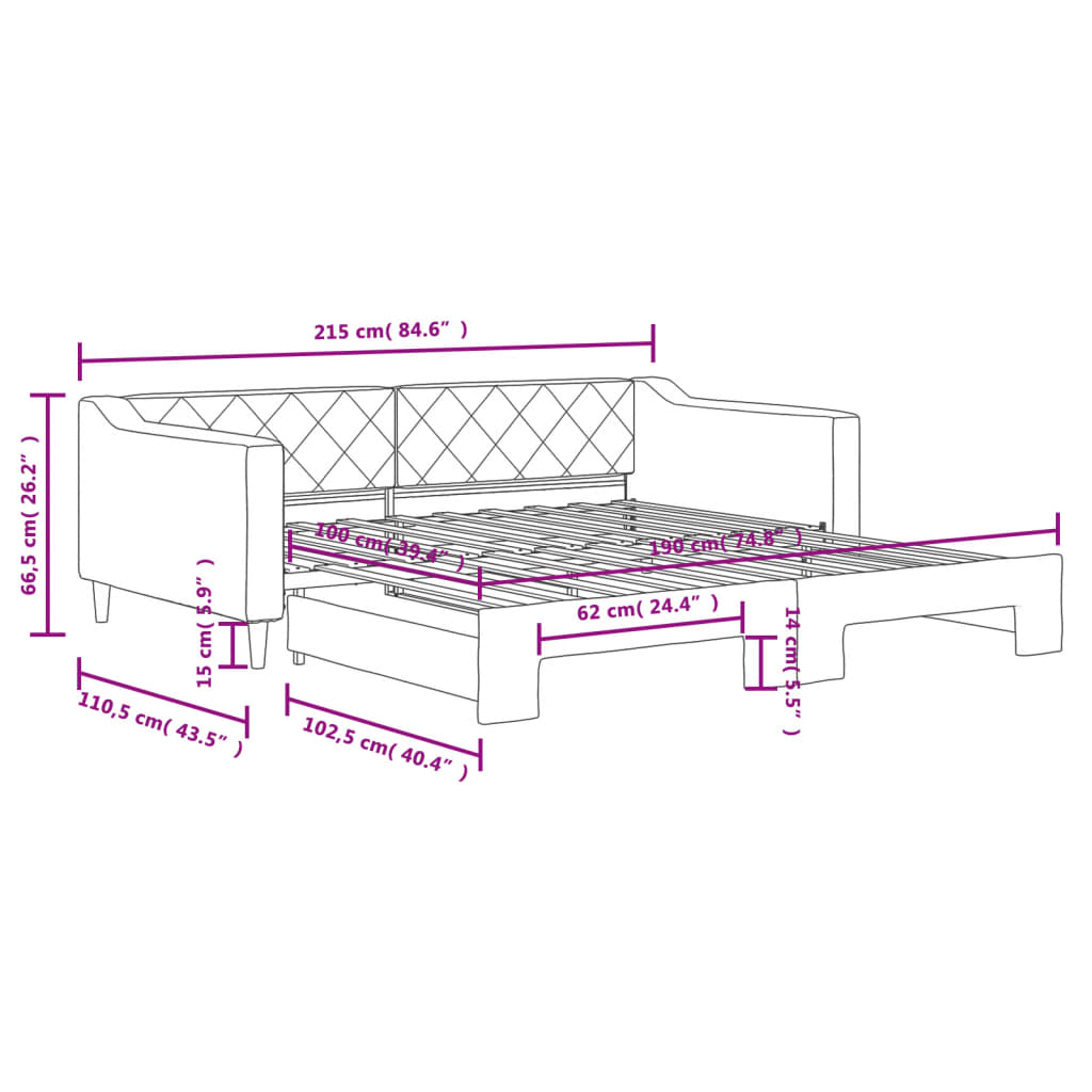 daybed med udtræk 100x190 cm stof lysegrå