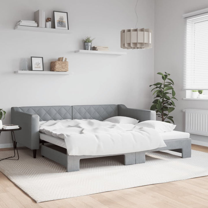 daybed med udtræk 100x190 cm stof lysegrå