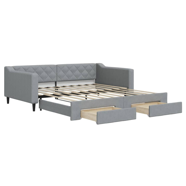 daybed med udtræk og skuffer 100x190 cm stof lysegrå