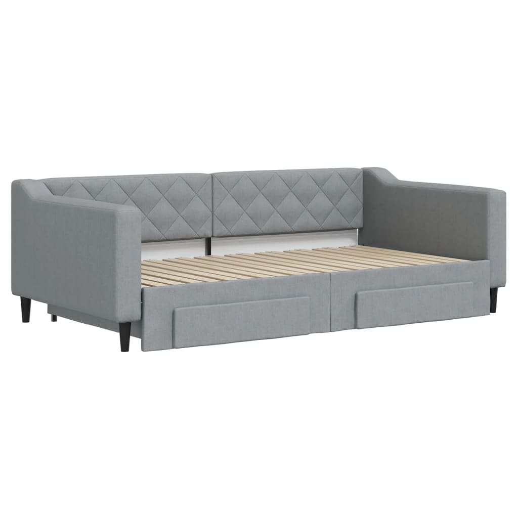 daybed med udtræk og skuffer 100x190 cm stof lysegrå