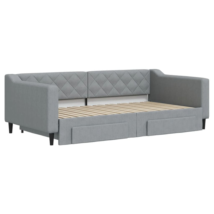 daybed med udtræk og skuffer 100x190 cm stof lysegrå