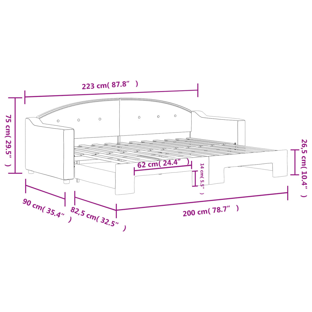 daybed med udtræk 80x200 cm stof cremefarvet