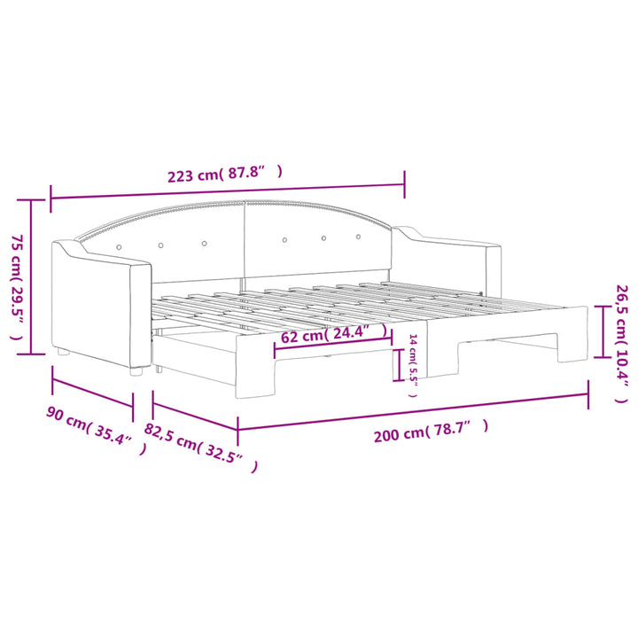daybed med udtræk 80x200 cm stof cremefarvet