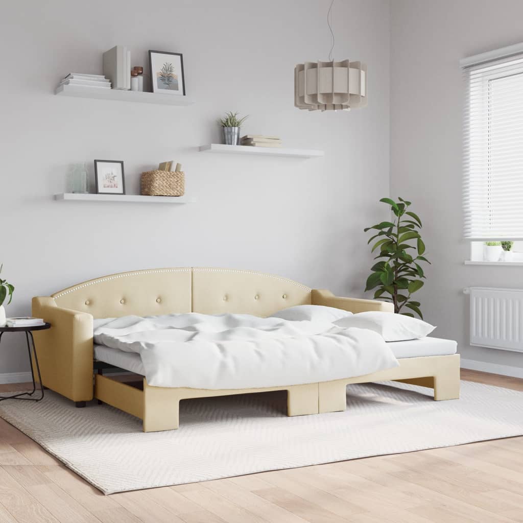 daybed med udtræk 80x200 cm stof cremefarvet