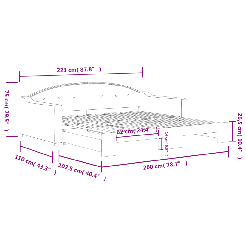 daybed med udtræk 100x200 cm stof cremefarvet
