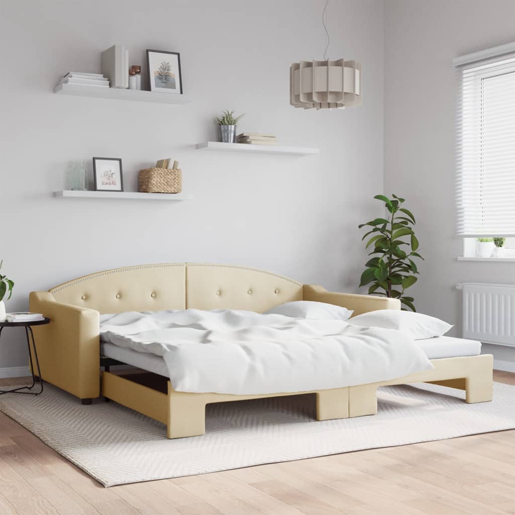 daybed med udtræk 100x200 cm stof cremefarvet