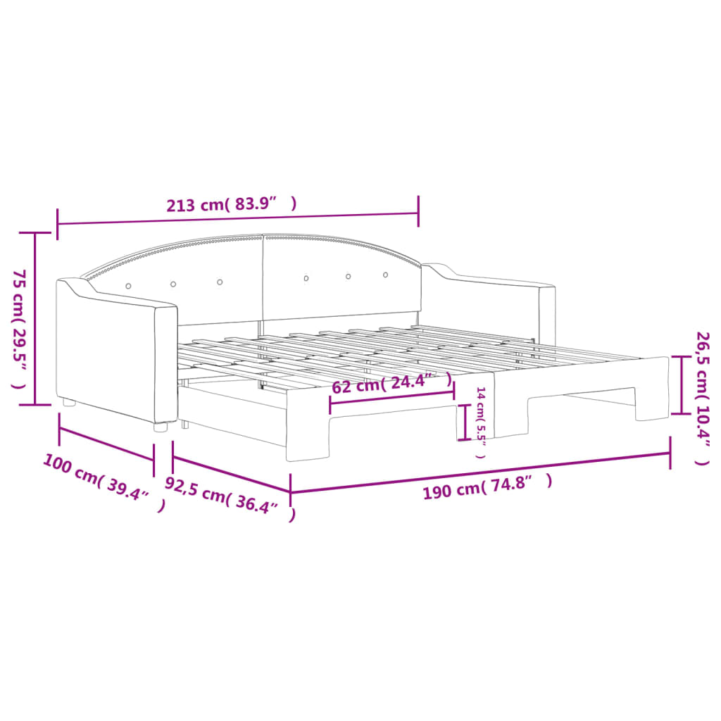 daybed med udtræk 90x190 cm stof lysegrå