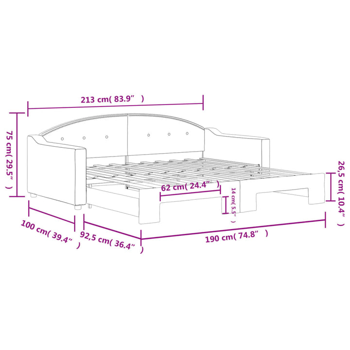 daybed med udtræk 90x190 cm stof lysegrå