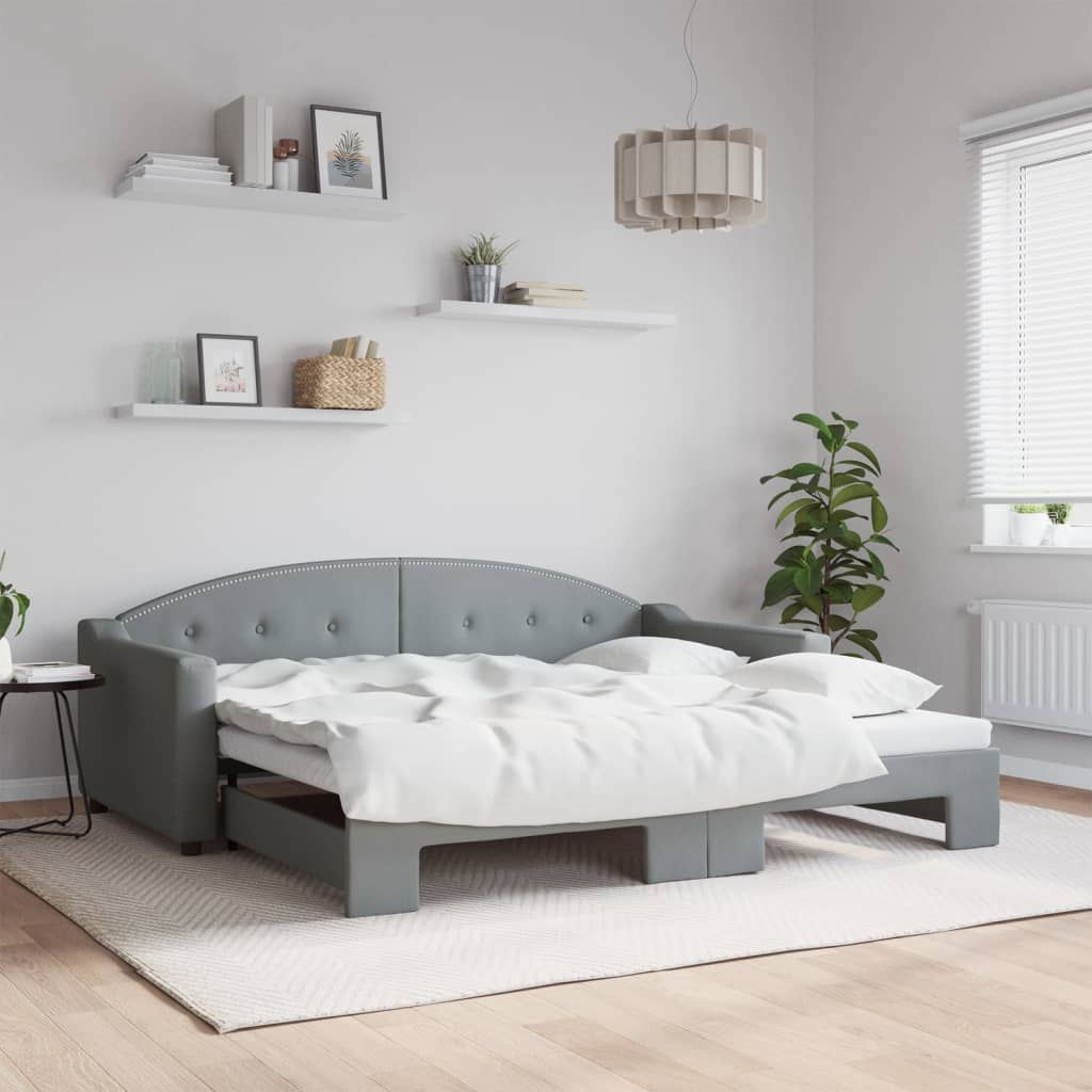 daybed med udtræk 90x190 cm stof lysegrå