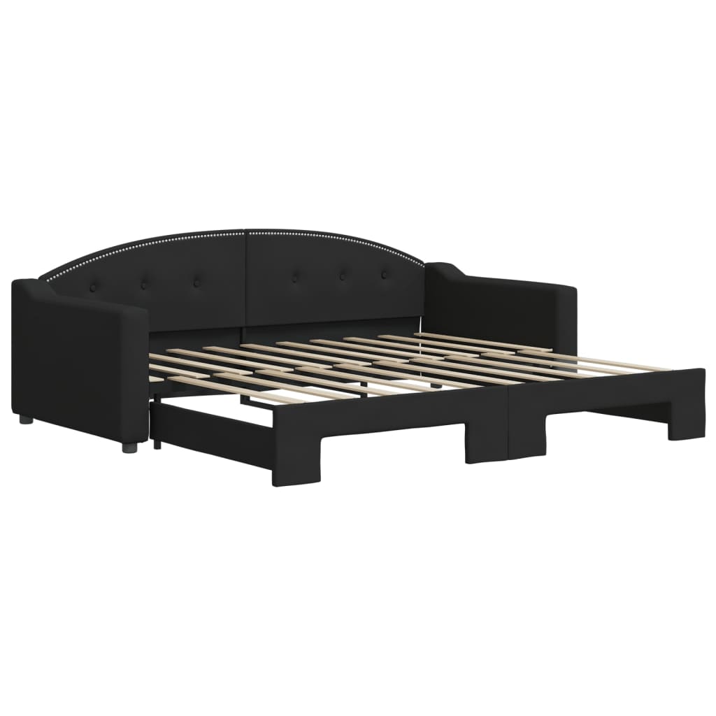 daybed med udtræk 90x190 cm stof sort