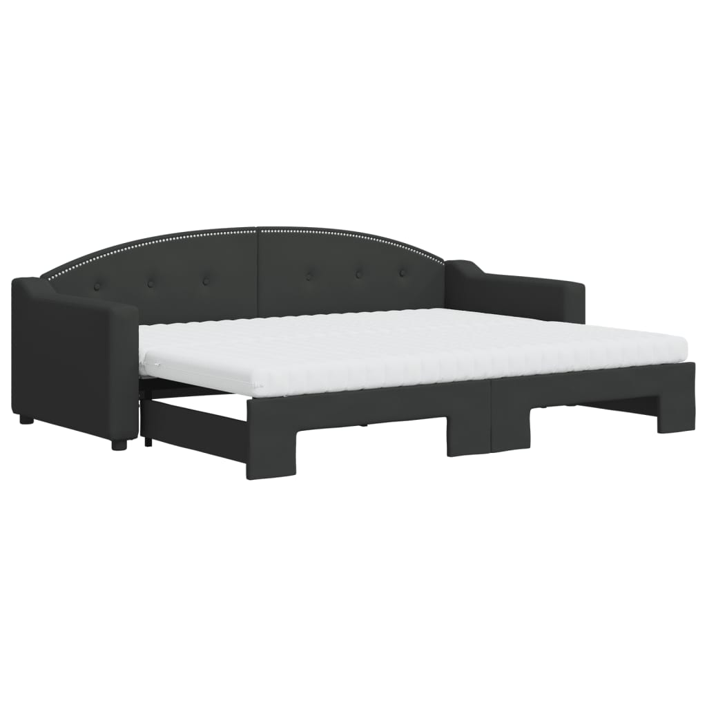 daybed med udtræk og madras 80x200 cm stof sort