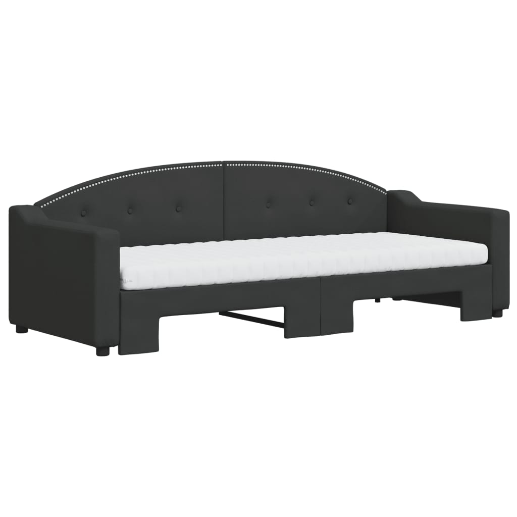 daybed med udtræk og madras 80x200 cm stof sort