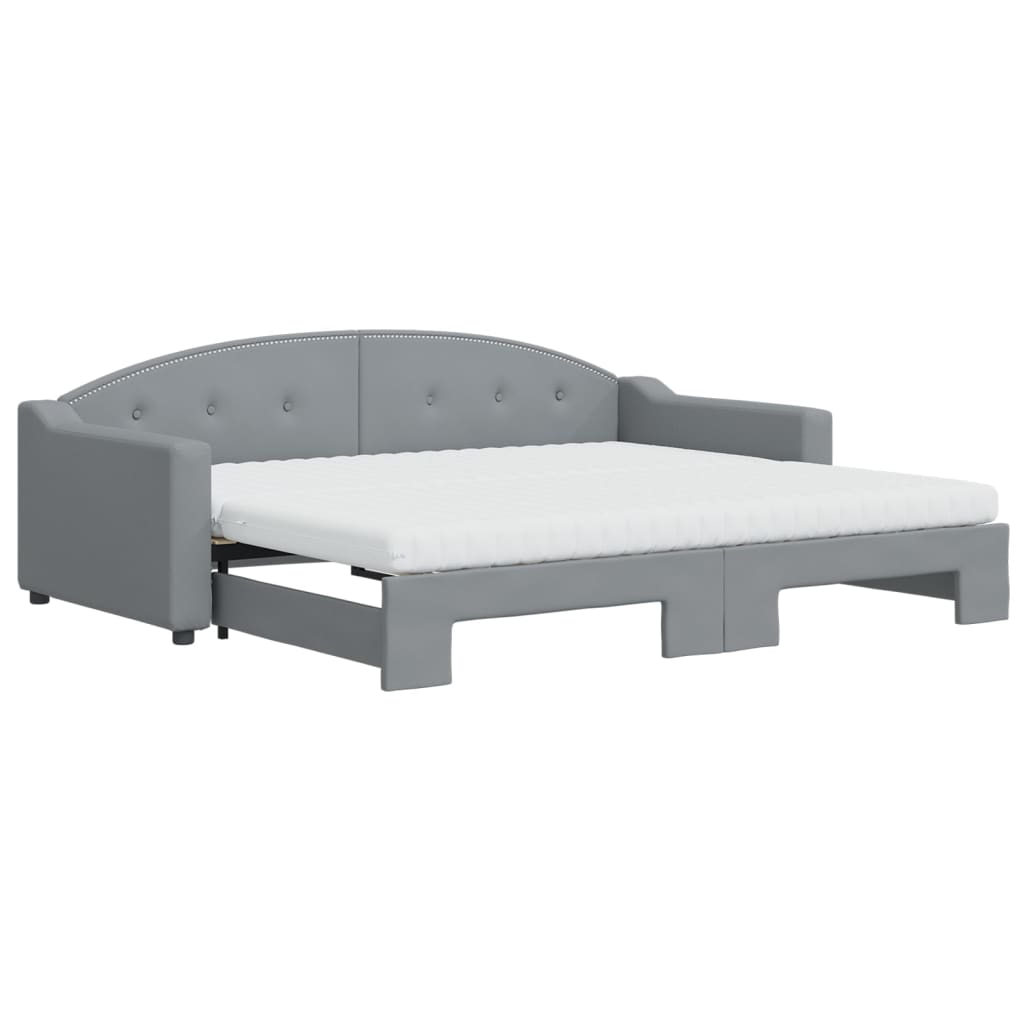daybed med udtræk og madras 90x200 cm stof lysegrå