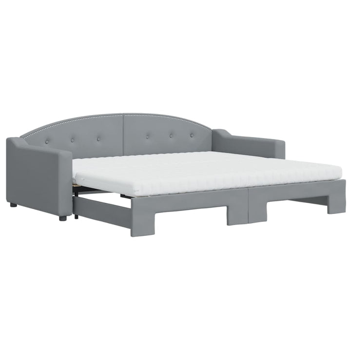 daybed med udtræk og madras 90x200 cm stof lysegrå