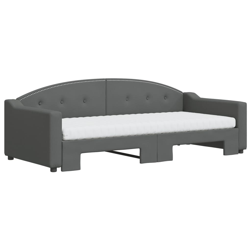 daybed med udtræk og madras 90x200 cm stof mørkegrå