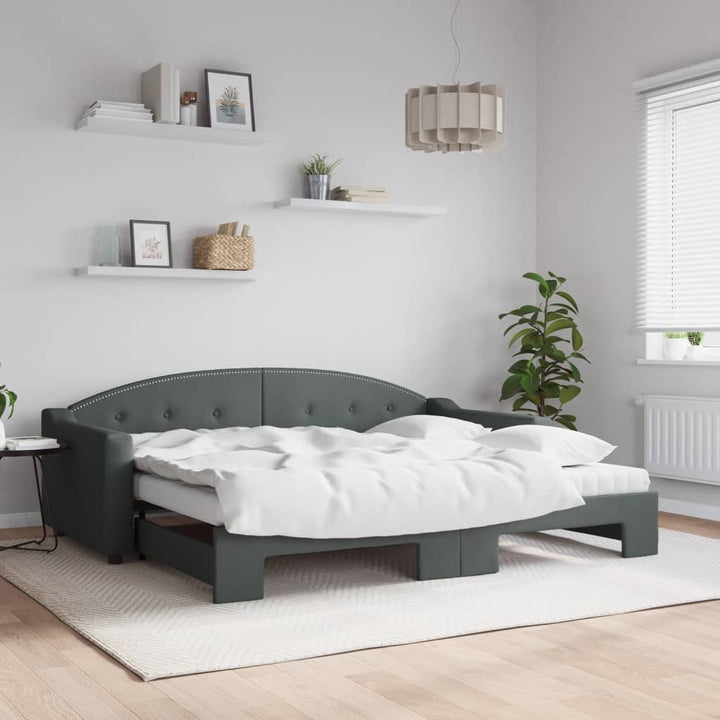 daybed med udtræk og madras 90x200 cm stof mørkegrå