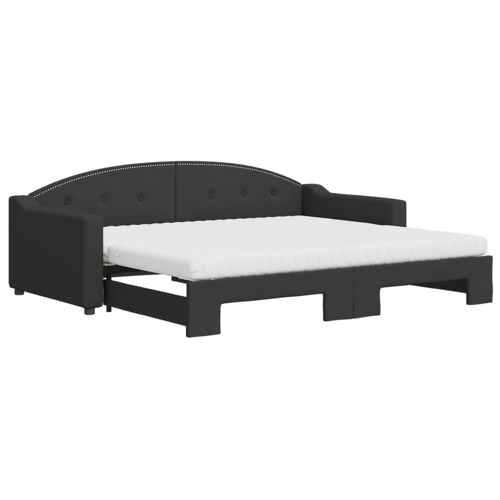 daybed med udtræk og madras 90x200 cm stof sort