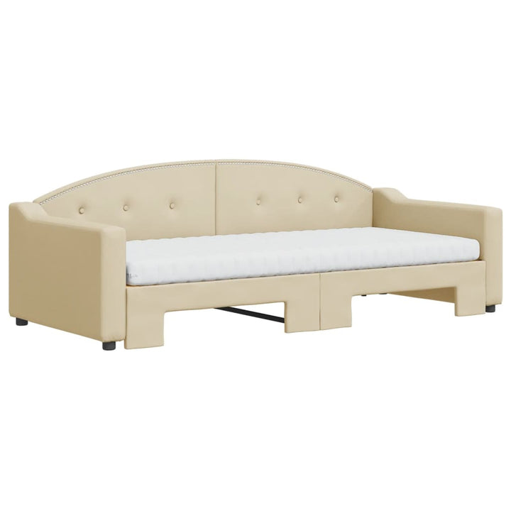 daybed med udtræk og madras 90x200 cm stof cremefarvet