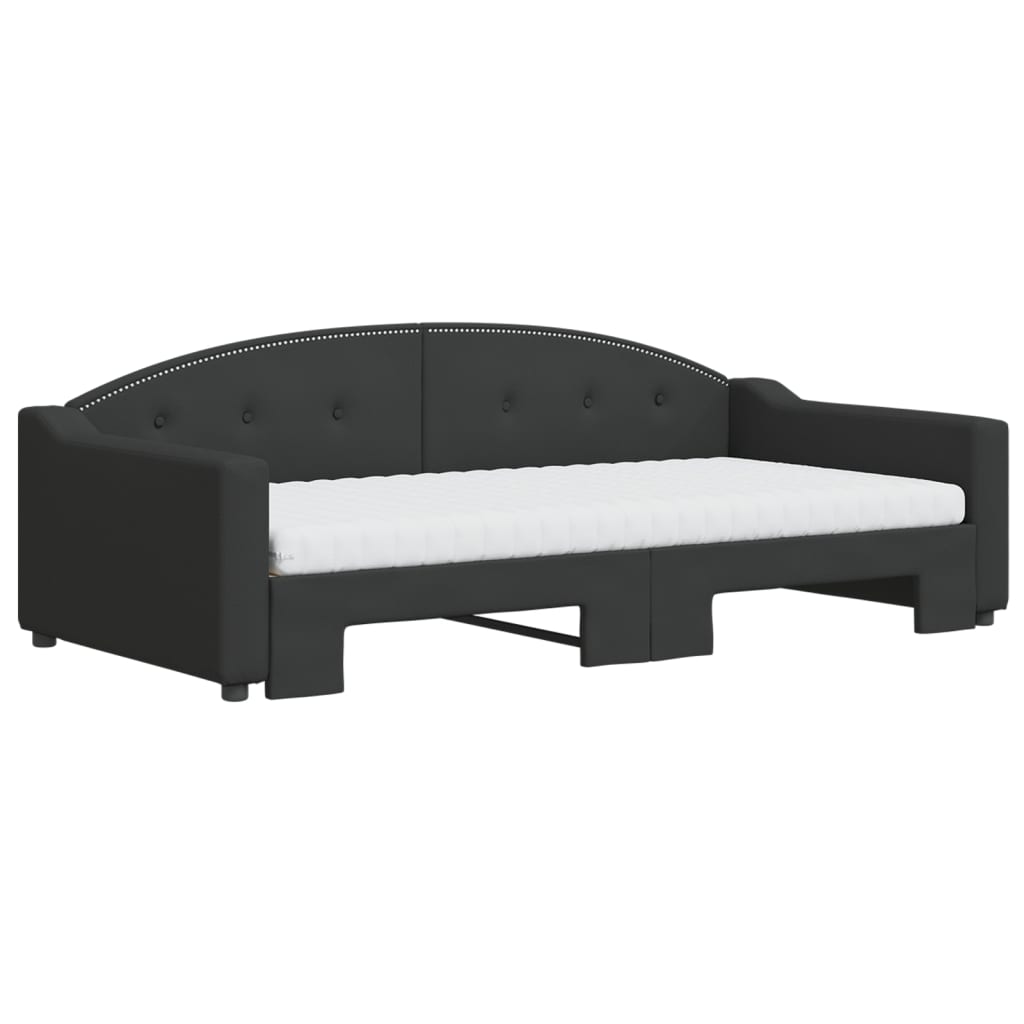daybed med udtræk og madras 100x200 cm stof sort