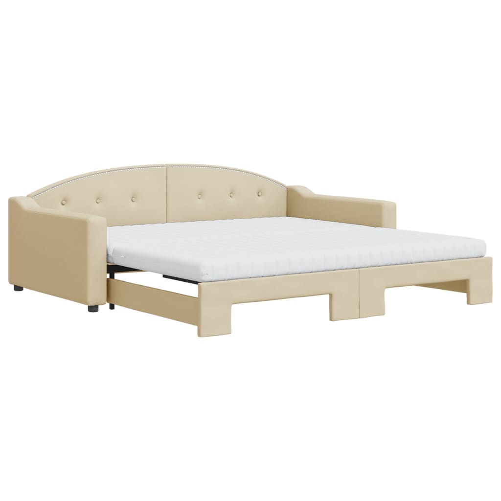 daybed med udtræk og madras 100x200 cm stof cremefarvet