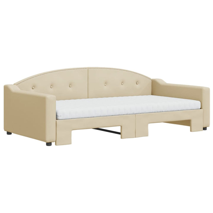 daybed med udtræk og madras 100x200 cm stof cremefarvet