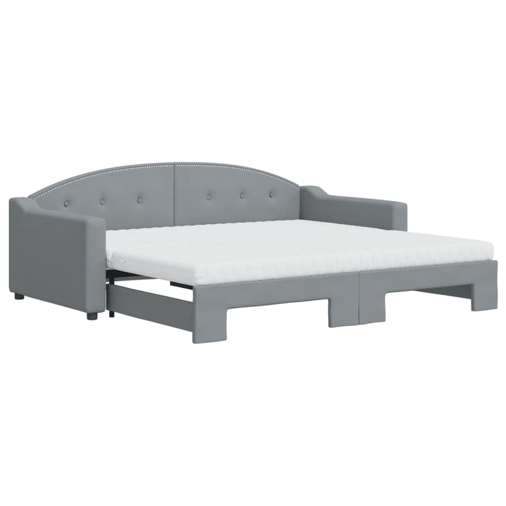 daybed med udtræk og madras 90x190 cm stof lysegrå