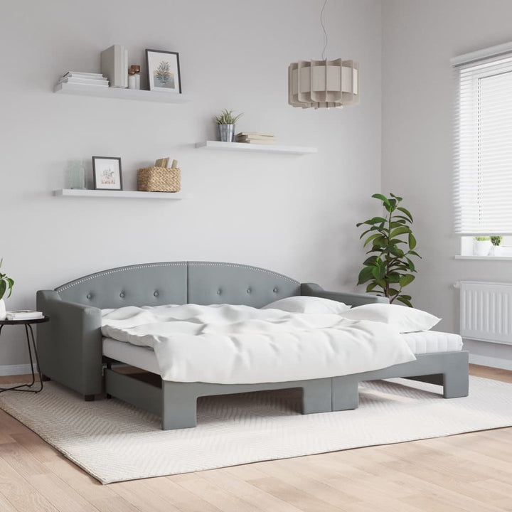 daybed med udtræk og madras 90x190 cm stof lysegrå