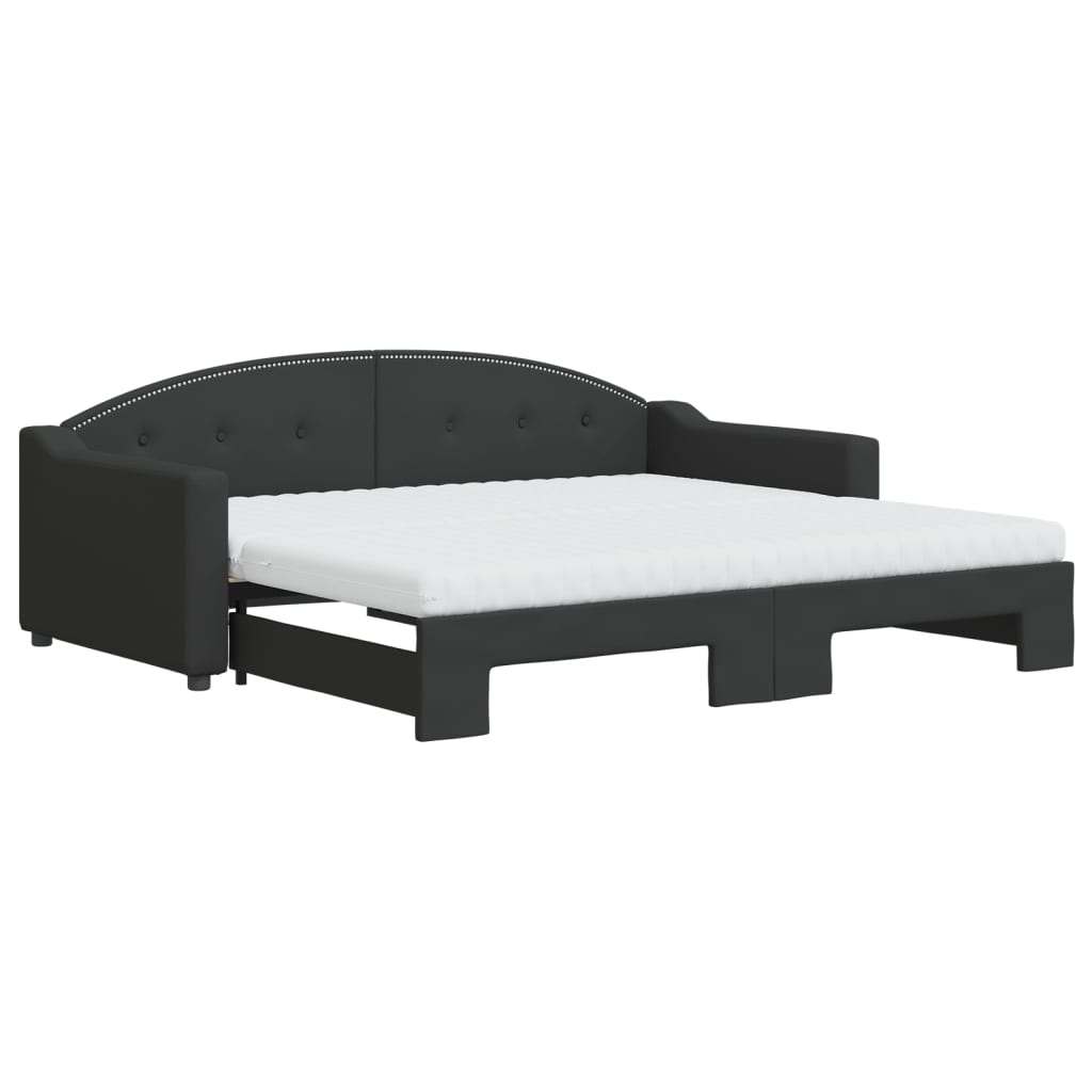 daybed med udtræk og madras 90x190 cm stof sort