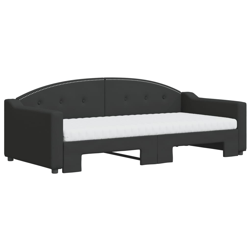 daybed med udtræk og madras 90x190 cm stof sort