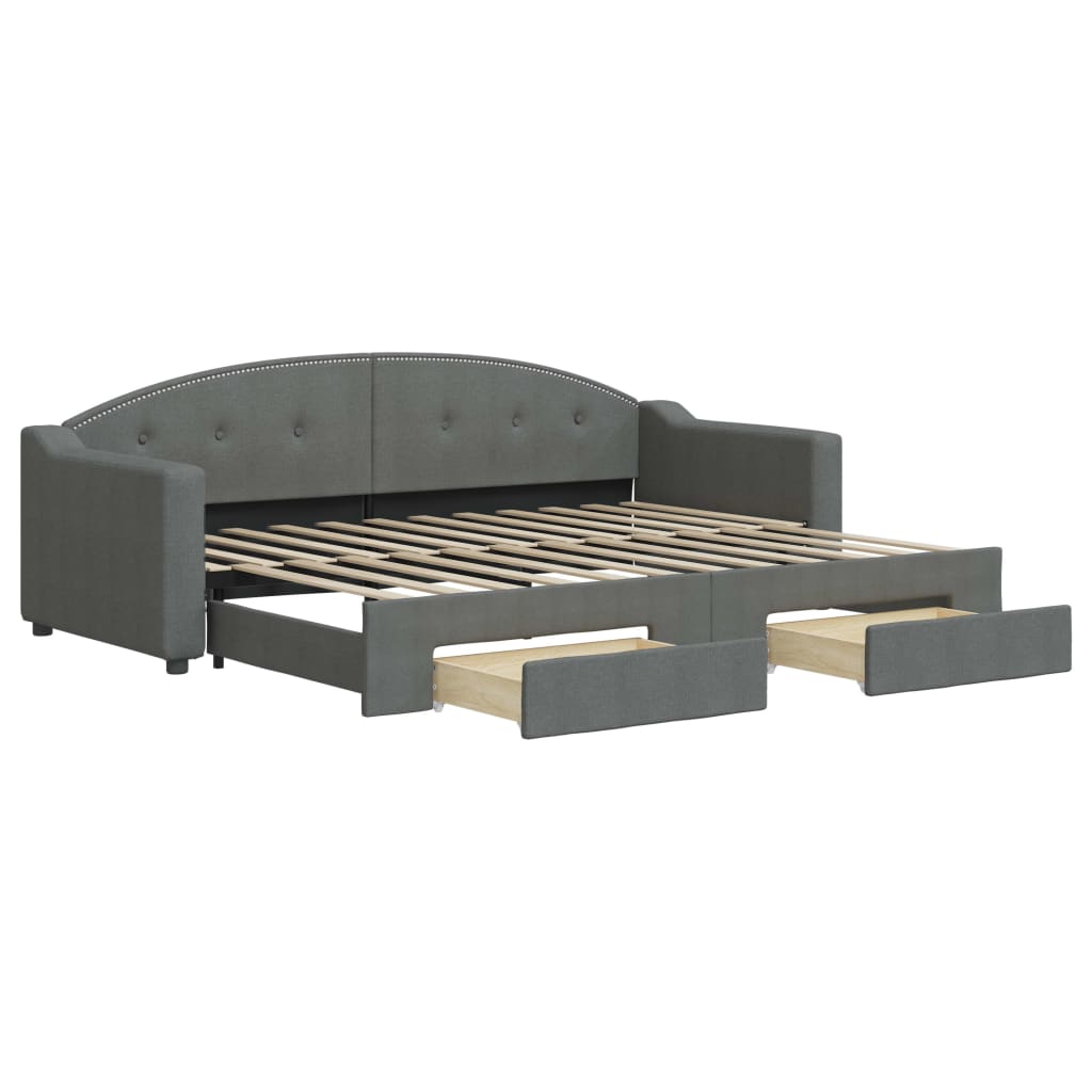 daybed med udtræk og skuffer 80x200 cm stof mørkegrå