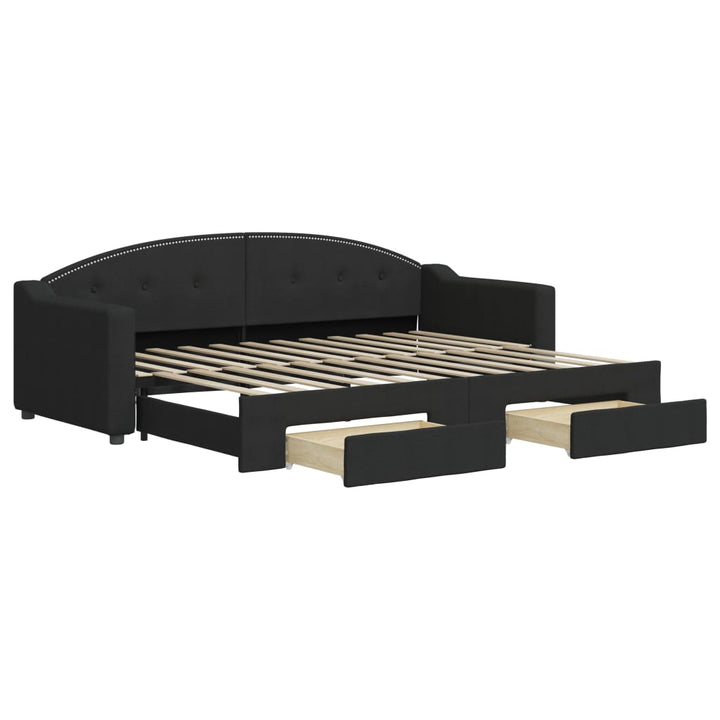 daybed med udtræk og skuffer 80x200 cm stof sort