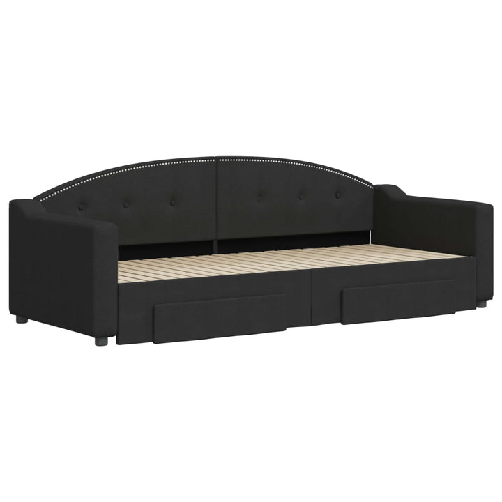 daybed med udtræk og skuffer 80x200 cm stof sort