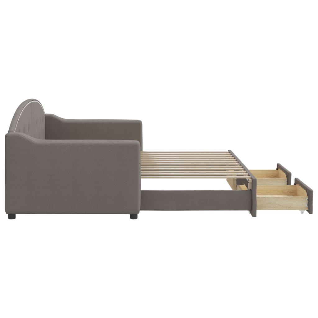 daybed med udtræk og skuffer 80x200 cm stof gråbrun