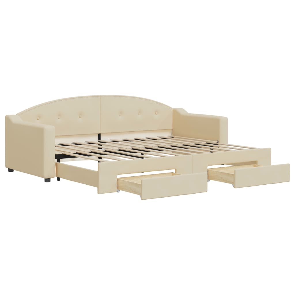 daybed med udtræk og skuffer 80x200 cm stof cremefarvet