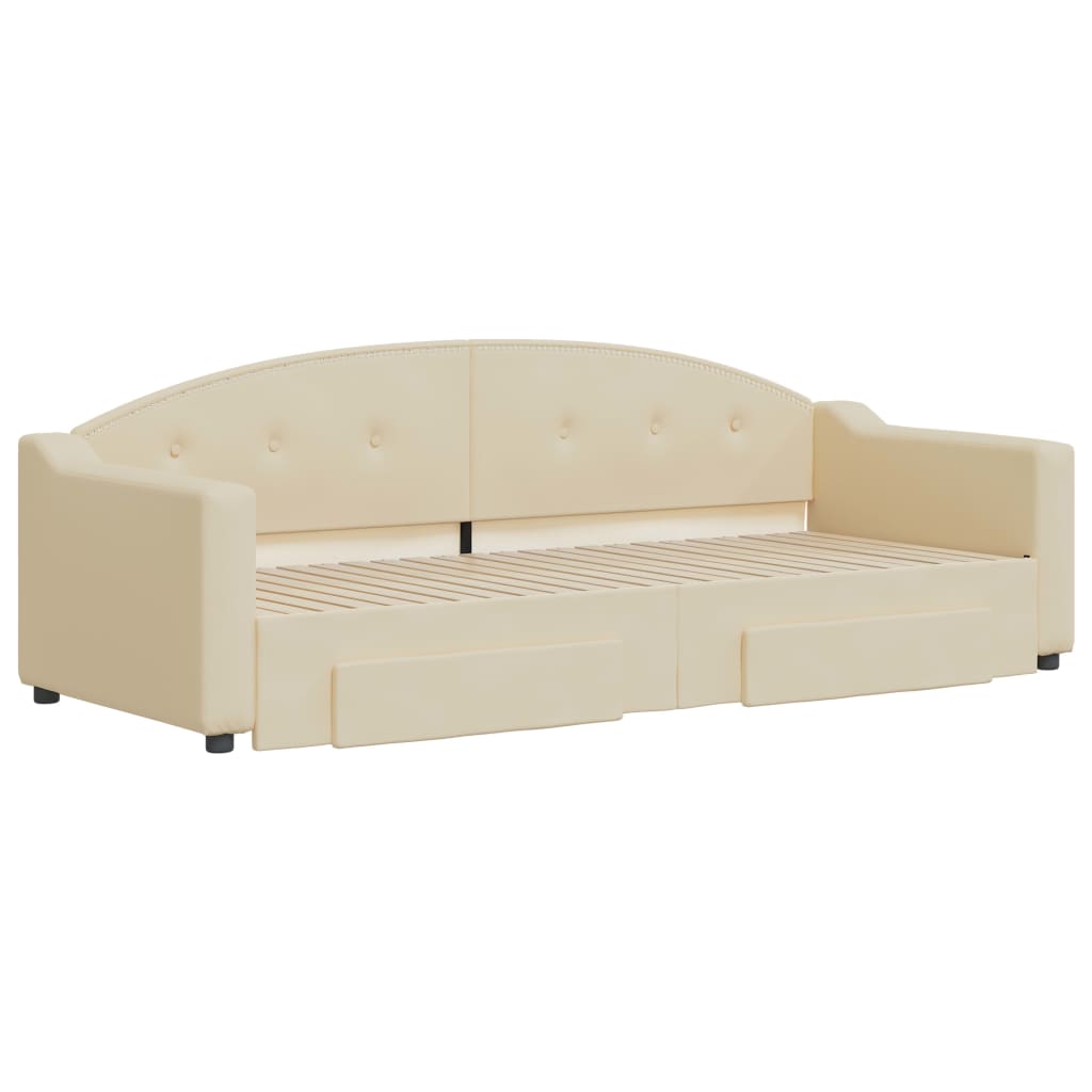 daybed med udtræk og skuffer 80x200 cm stof cremefarvet