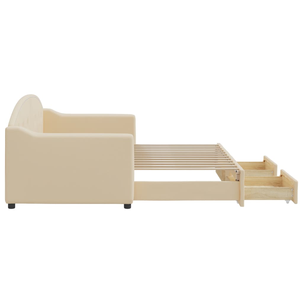 daybed med udtræk og skuffer 80x200 cm stof cremefarvet