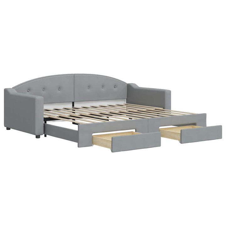 daybed med udtræk og skuffer 90x200 cm stof lysegrå