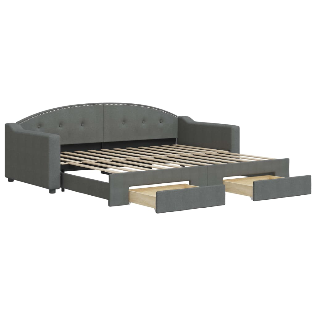 daybed med udtræk og skuffer 90x200 cm stof mørkegrå