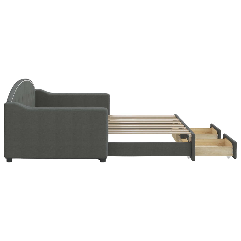 daybed med udtræk og skuffer 90x200 cm stof mørkegrå