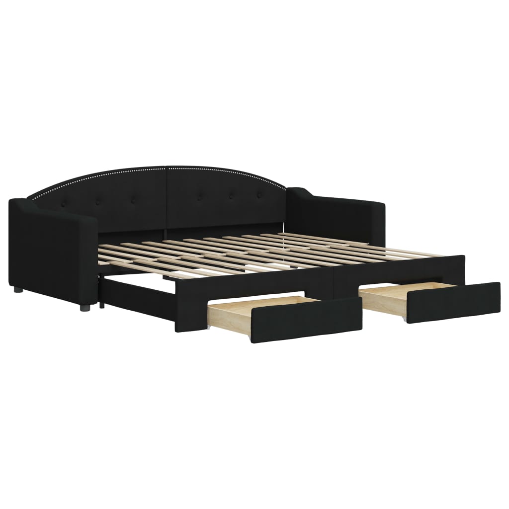 daybed med udtræk og skuffer 80x200 cm stof sort