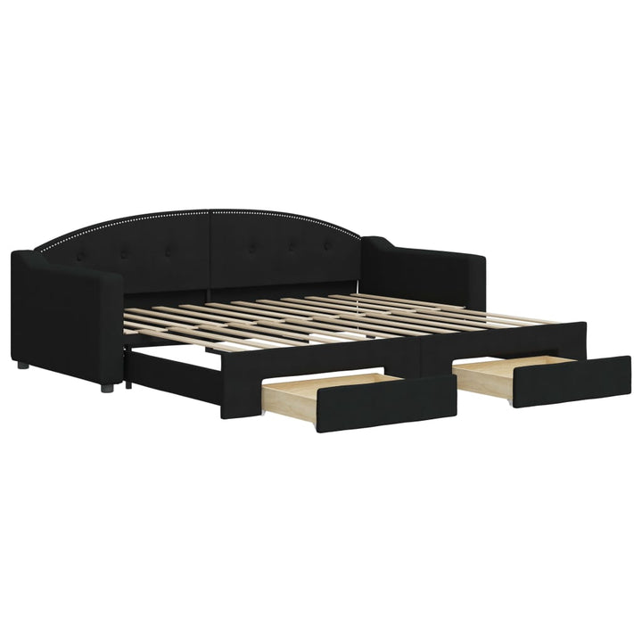daybed med udtræk og skuffer 80x200 cm stof sort