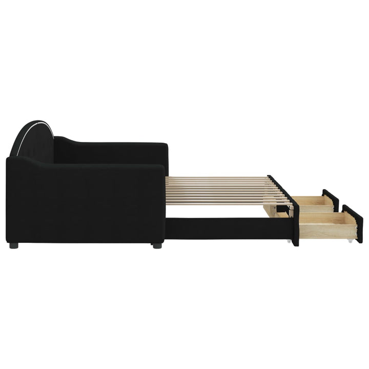 daybed med udtræk og skuffer 80x200 cm stof sort