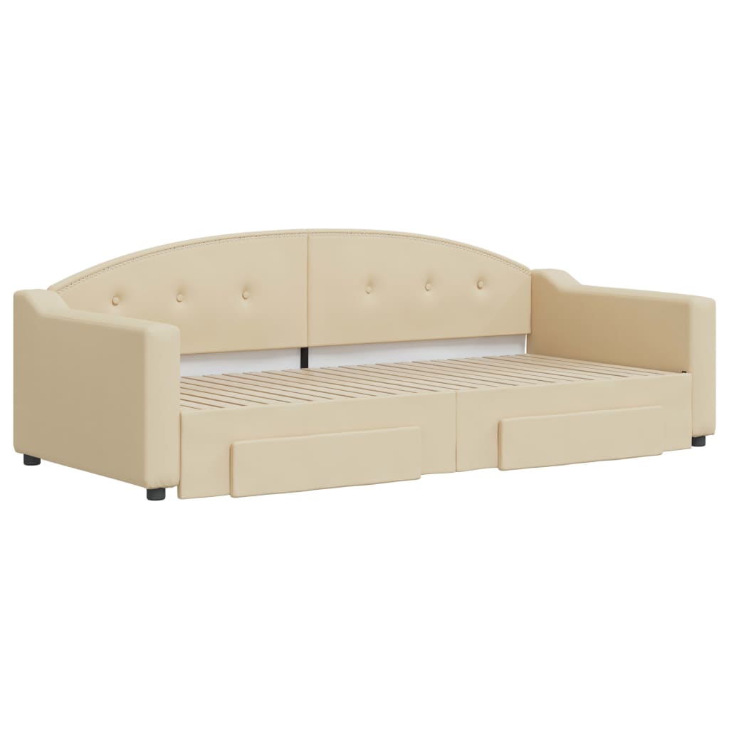daybed med udtræk og skuffer 90x200 cm stof cremefarvet