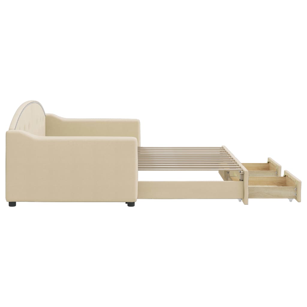 daybed med udtræk og skuffer 90x200 cm stof cremefarvet