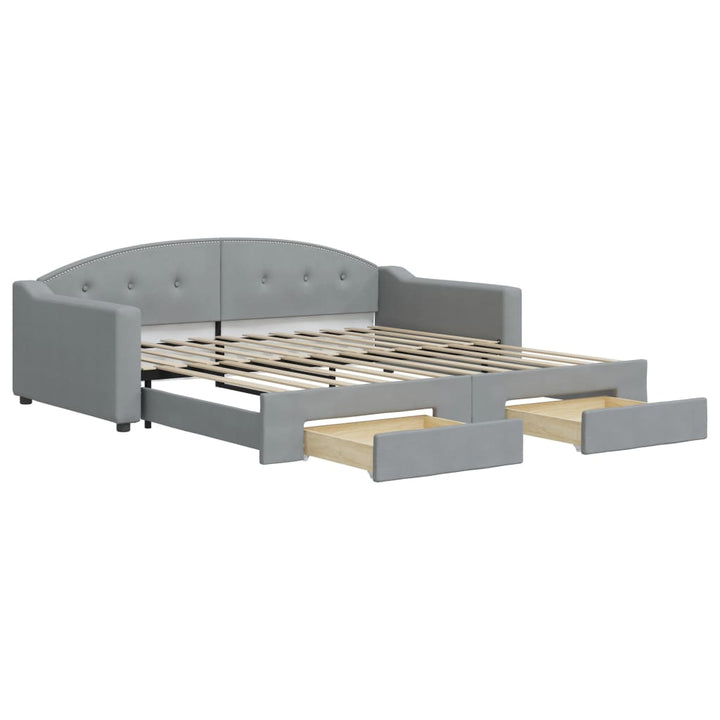 daybed med udtræk og skuffer 100x200 cm stof lysegrå