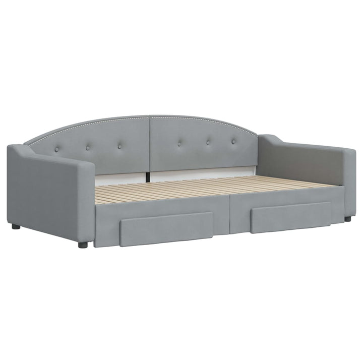 daybed med udtræk og skuffer 100x200 cm stof lysegrå