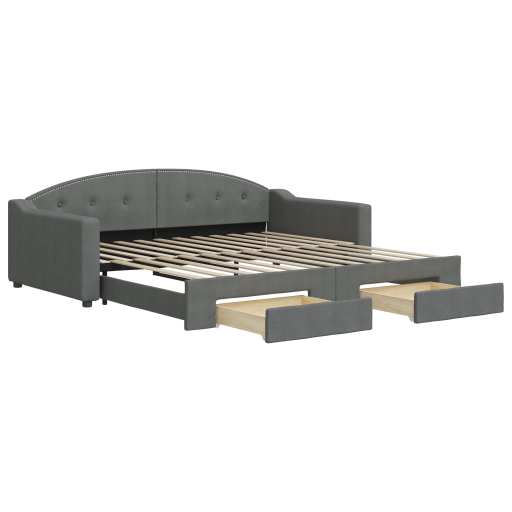 daybed med udtræk og skuffer 100x200 cm stof mørkegrå