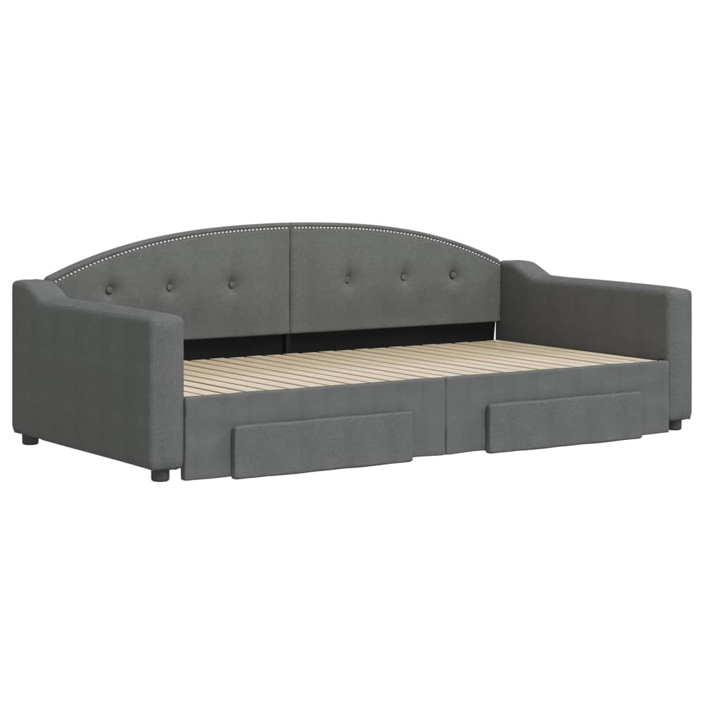 daybed med udtræk og skuffer 100x200 cm stof mørkegrå