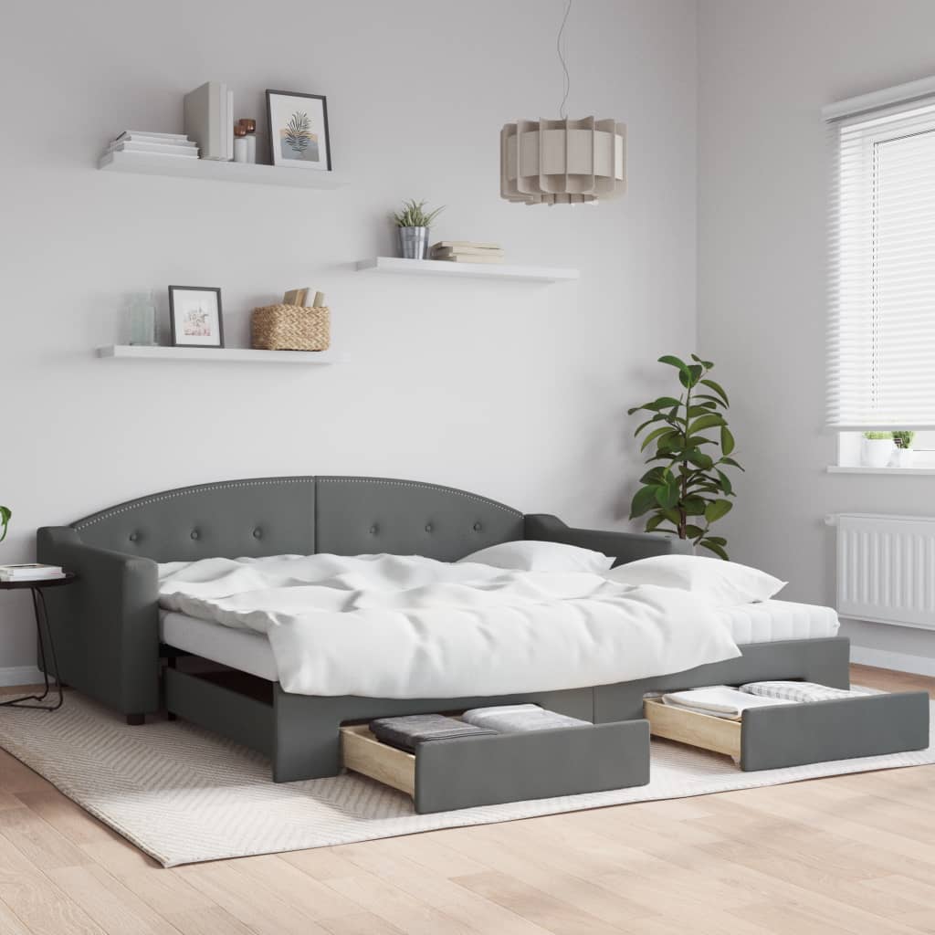 daybed med udtræk og skuffer 100x200 cm stof mørkegrå