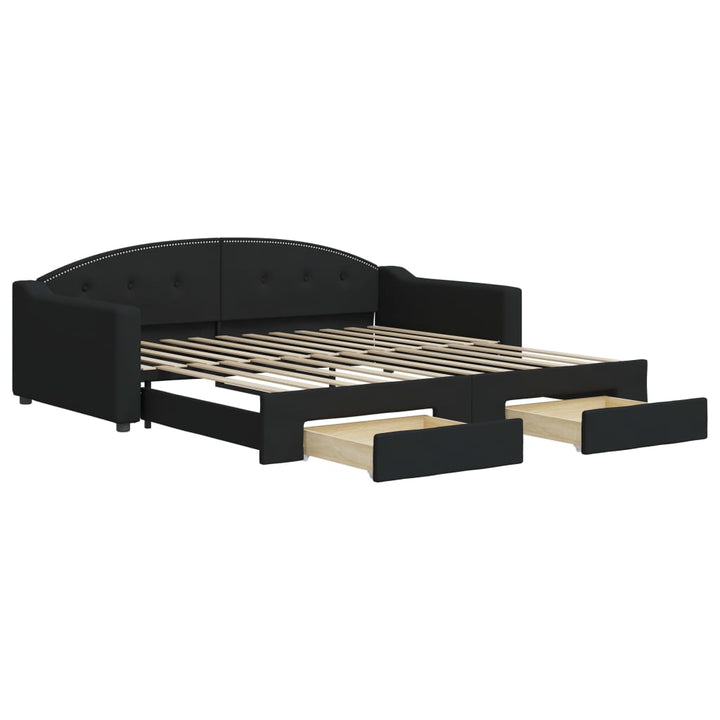 daybed med udtræk og skuffer 100x200 cm stof sort